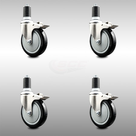 Service Caster 5 Inch 316SS Black Poly Swivel 1-1/2 Inch Expanding Stem Caster Set Lock Brake SCC-SS316TTLEX20S514-PPUB-BLK-112-4